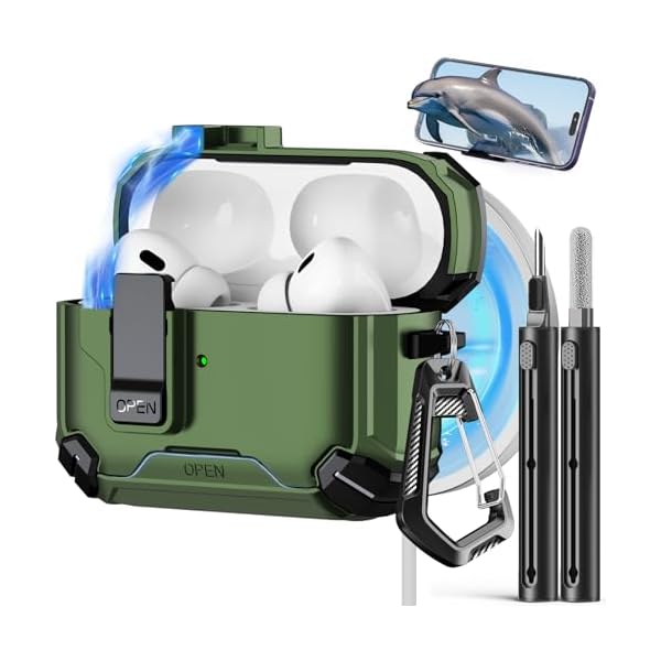 Compatible with AirPods Pro 2nd/1st Generation Case,Compatible with Magsafe,Magnetic Automatic Lock with Phone Stand & Cleaning Kit for iPod Pro Charging Case (USB-C/Lightning Cable)