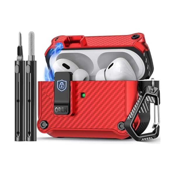 Compatible with AirPods Pro 2nd/1st Case,Magnetic Automatic Lock with Cleaning Kit,Compatible with Magsafe,Carbon Fiber Texture Cover -Red