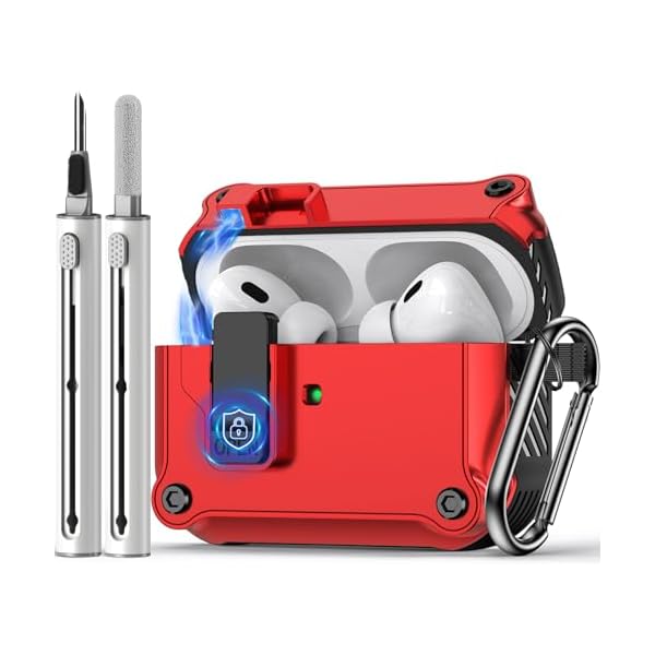 Compatible with AirPods Pro 2nd/1st Case,Magnetic Automatic Lock with Cleaning Kit,Compatible with Magsafe Cover -red