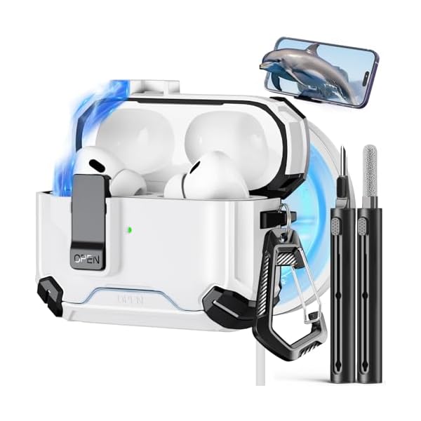 Compatible with AirPods Pro 2nd/1st Case,Magnetic Automatic Lock with Phone Stand & Cleaning Kit,Compatible with Magsafe Cover -White
