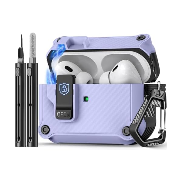 Compatible with AirPods Pro 2nd/1st Case,Magnetic Automatic Lock with Cleaning Kit,Compatible with Magsafe,Carbon Fiber Texture Cover -Purple