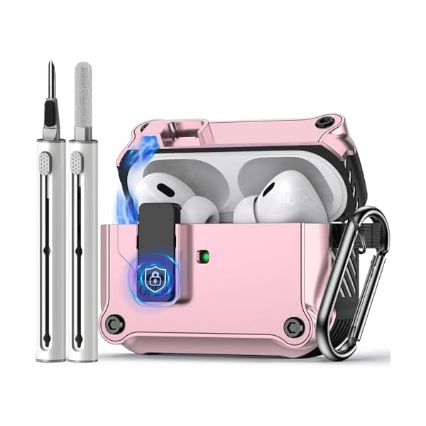 Compatible with AirPods Pro 2nd/1st Case,Magnetic Automatic Lock with Cleaning Kit,Compatible with Magsafe Cover -Pink