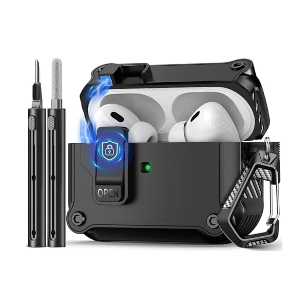 Compatible with AirPods Pro 2nd/1st Case,Magnetic Automatic Lock with Cleaning Kit,Compatible with Magsafe Cover -Black