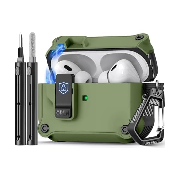 Compatible with AirPods Pro 2nd/1st Case,Magnetic Automatic Lock with Cleaning Kit,Compatible with Magsafe Cover -Dark Green