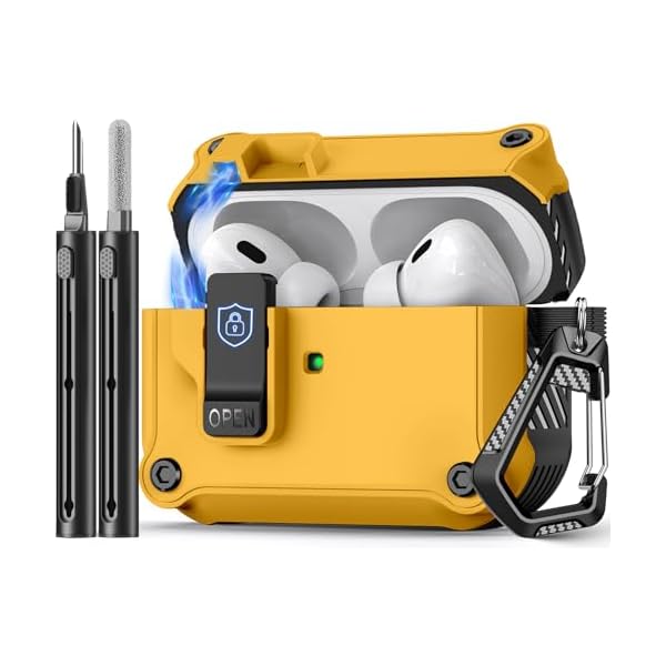 Compatible with AirPods Pro 2nd/1st Case,Magnetic Automatic Lock with Cleaning Kit,Compatible with Magsafe Cover -Yellow
