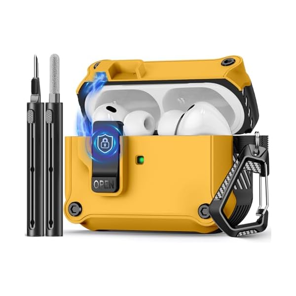 Compatible with AirPods Pro 3 Case,Magnetic Automatic Lock with Cleaning Kit,Compatible with Magsafe Cover-Yellow