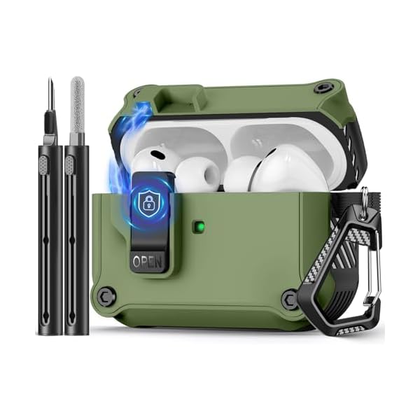 Compatible with AirPods Pro 3 Case,Magnetic Automatic Lock with Cleaning Kit,Compatible with Magsafe Cover-Dark Green