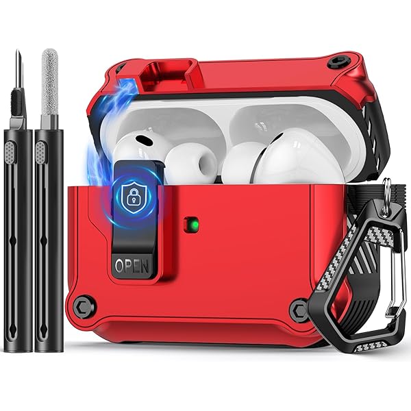 Compatible with AirPods Pro 3 Case,Magnetic Automatic Lock with Cleaning Kit,Compatible with Magsafe Cover-Red