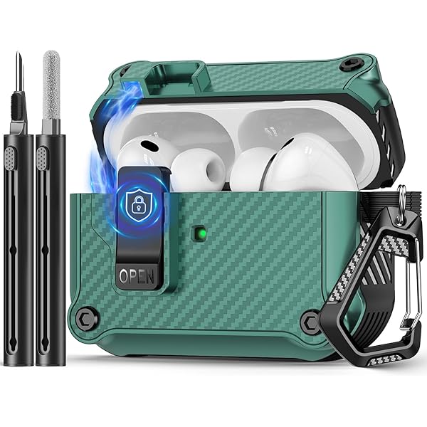 Compatible with AirPods Pro 3 Case,Magnetic Automatic Lock with Cleaning Kit,Compatible with Magsafe,Carbon Fiber Texture Cover-Balck