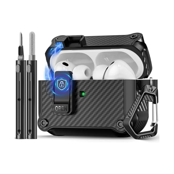 Compatible with AirPods Pro 3 Case,Magnetic Automatic Lock with Cleaning Kit,Compatible with Magsafe,Carbon Fiber Texture Cover-Balck