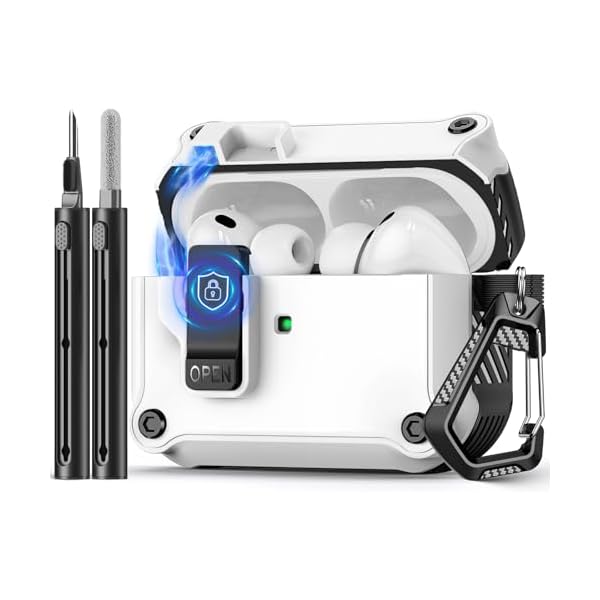 Compatible with AirPods Pro 3 Case,Magnetic Automatic Lock with Cleaning Kit,Compatible with Magsafe Cover-White