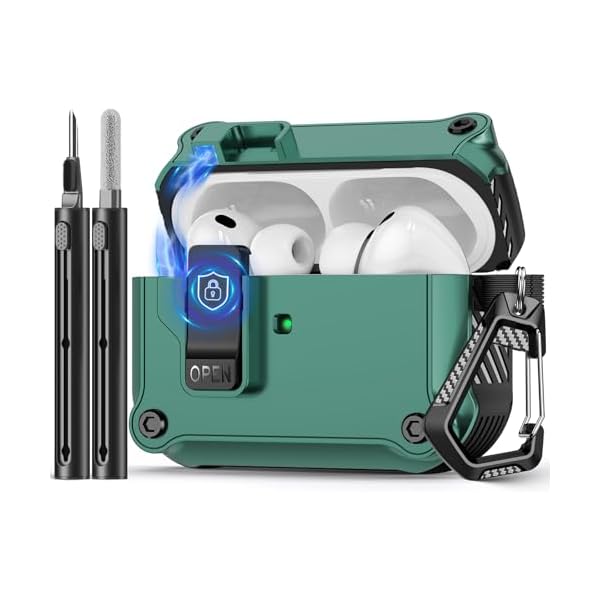 Compatible with AirPods Pro 3 Case,Magnetic Automatic Lock with Cleaning Kit,Compatible with Magsafe Cover-Green