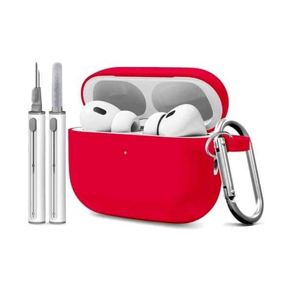 for AirPod Pro 3 Case Cover with Cleaner Kit, Soft Silicone Cover for AirPods Pro 3rd Generation Comes with Keychain for Women Men,Suitable for 3rd Generation Case Red