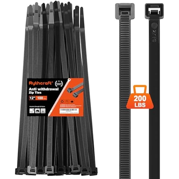 Zip Ties Heavy Duty 12 inch 200 LBS Tensile Strength Cable Ties ，Extra Large Wire Ties Adjustable Nylon Tie Wraps for Indoor Outdoor Patented Design（100 Pack Black）