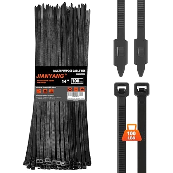 14 Inch Anti Withdrawal Zip Ties 100 LBS Tensile Strength Heavy Duty Cable Wire Ties With Self-Locking Adjustable More Durable Nylon Tie Wraps for Indoor Outdoor（100 Pack）