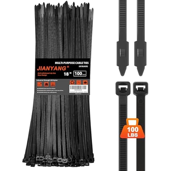 18 Inch Anti Withdrawal Zip Ties 100 LBS Tensile Strength Heavy Duty Cable Wire Ties With Self-Locking Adjustable More Durable Nylon Tie Wraps for Indoor Outdoor（100 Pack）