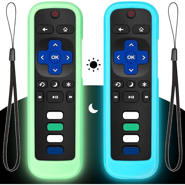 (2PC) Cover-Case-for-Roku-Remote, Glow-in-The-Dark Silicone Protective Sleeve Skin for Roku TV/Stick/Player Remote (Green/Blue)