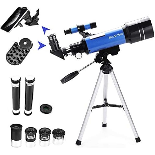 70mm Telescope for Kids & Astronomy Beginners, Refractor Telescope with Tripod & Finder Scope, Portable Telescope with 4 Magnification eyepieces & Phone Adapter Blue