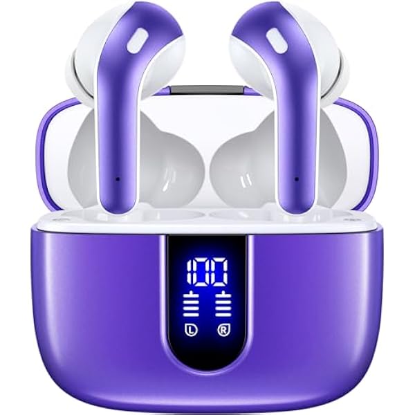 TAGRY Bluetooth Headphones True Wireless Earbuds 60H Playback LED Power Display Earphones with Wireless Charging Case IPX5 Waterproof in-Ear Ear buds with Mic for TV Smart Phone Laptop Computer Sports