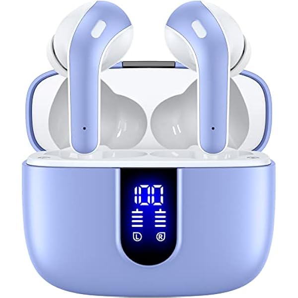 TAGRY Bluetooth Headphones True Wireless Earbuds 60H Playback LED Power Display Earphones with Wireless Charging Case IPX5 Waterproof in-Ear Ear buds with Mic for TV Smart Phone Laptop Computer Sports
