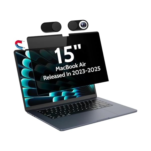 Magnetic Privacy Screen for MacBook Air 15 Inch (2023-2025, M2 M3 M4) - A2941 A3114 A3241, 15inch Removable Matte Anti Blue Light Glare Filter for Mac Air 15.3" Laptop Computer