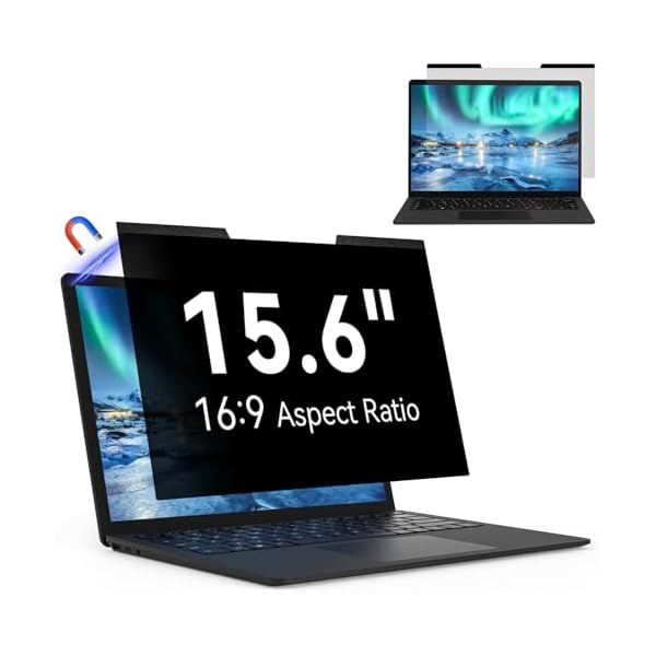 Magnetic Laptop Privacy Screen15.6 Inch 16:9 Aspect Ratio, Anti-Glare Laptop Filter, Anti-Blue Light Shield Monitor Protector Removable 15.6in Film for Lenovo HP Dell Acer Asus Thinkpad Envy Xps