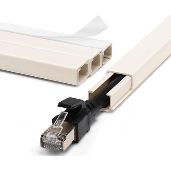 ZhiYo Cord Hider Wall for One Cord, 68in Cord Covers for Wires on Wall, Easy Install Cable Cover Wall, Cable Raceway Hide Cords, Cable Hider Cord Management Wall, 4X L17in W0.6in H0.4in Beige