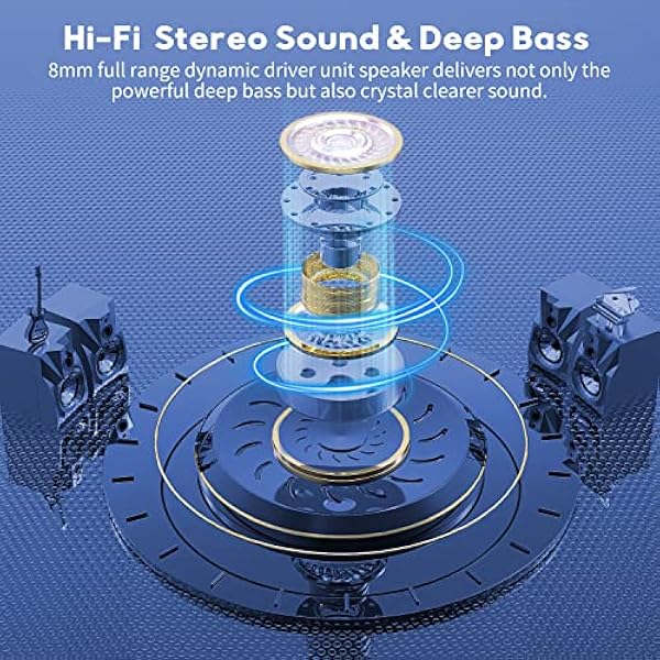 kurdene Bluetooth Wireless Earbuds, S8 Deep Bass Sound 38H Playtime IPX8 Waterproof Earphones Call Clear with Microphone in-Ear Bluetooth Headphones Comfortable for iPhone, Android