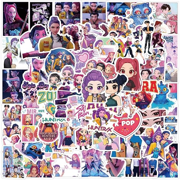 110 PCS Korean ldol Movie Stickers, Holographic Water Bottle Stickers Waterproof Vinyl Decals, Demon Movie Hunter Anime Stickers for Laptop, Phone, Journal, Skateboard, Guitar, Bike, Luggage, Helmet