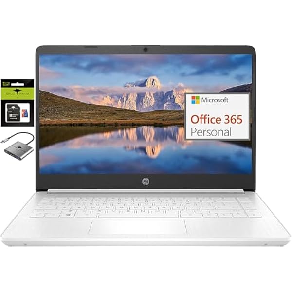 HP 14 Premium HD Portable Laptop Computer Students Business, Quad-Core Intel Celeron Processor, 16GB RAM, 320GB Storage(64GB eMMC+256GB Ghost Manta SD Card), 1 Year Office 365, HDMI, Win 11