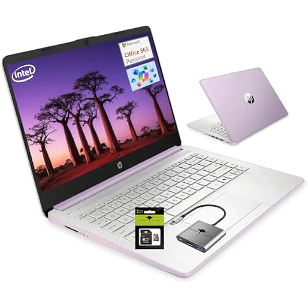 HP 14 Student-Laptop Back to School, Quad-Core Processor (Up to 3.6GHz) 16GB RAM 384GB Storage(128GB UFS + 256GB SD Card) Laptops for Student with 1-Year Office 365 Copilot AI Win11, Honey Lavender