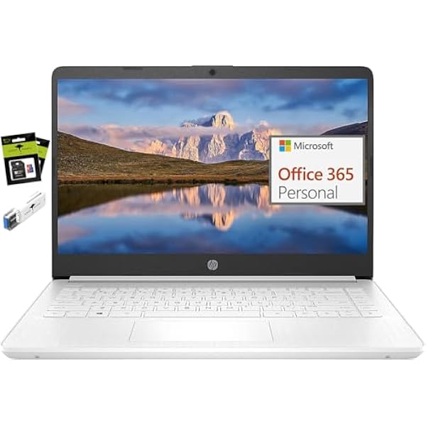 HP 14" Ultral Light Laptop for Students and Business, Intel Quad-Core, 16GB RAM, 448GB Storage(64GB eMMC+128GB and 256GB Ghost Manta SD Cards), 1 Year Office 365, USB C, Win 11 S