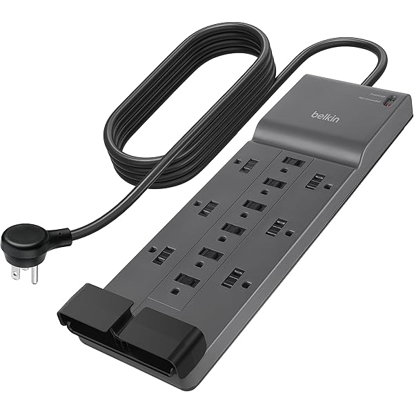 Belkin 12-Outlet Surge Protector Power Strip w/ 12 AC Outlets & 8ft Flat Plug, UL-listed Heavy-Duty Extension Cord for Home, Office, Travel, Computer, Laptop, Charger - 3,940 Joules of Protection