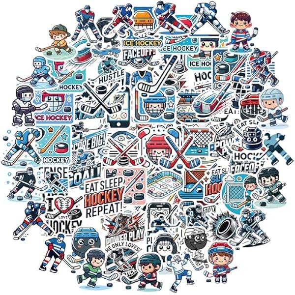 100 Pcs Hockey Stickers Waterproof Stickers for Water Bottle Laptop Computer Skateboard Vinyl Ice Hockey Party Favors Birthday Decorations Big Stuff Decals Sports Gifts for Boys 8-12