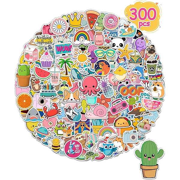 300 Pcs Stickers for Kids, Cute Water Bottle Vinyl Waterproof Laptop Stickers for Students Gifts School Supplies Classroom Teacher Prizes Stocking Stuffers Sticker Pack for Kids Girls Teens