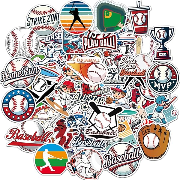 100 Pcs Baseball Stickers Waterproof Stickers for Water Bottle Laptop Computer Skateboard Vinyl Baseball Party Favors Birthday Decorations Stuff Decals Sports Gifts for Boys 8-12