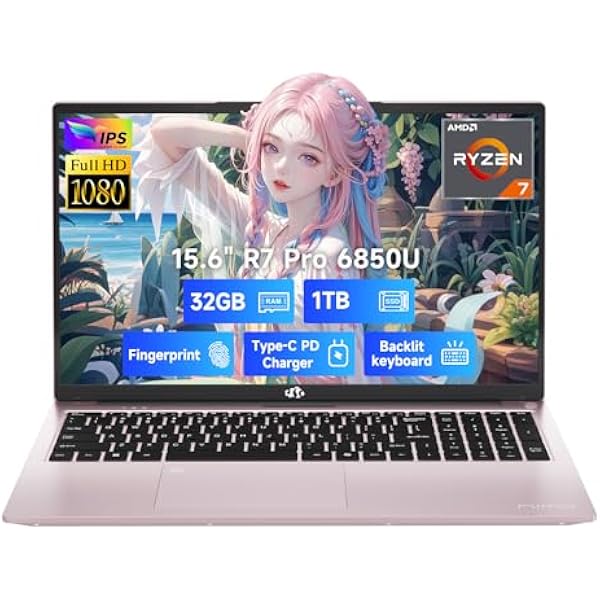 NIMO 15.6" Light-Gaming-Laptop, 8 Cores AMD Ryzen 7 Pro 6850U 32GB LPDDR5 RAM 1TB SSD (Beat i7-1360P Up to 4.7GHz) AMD Radeon 680M GPU IPS FHD Computer with 100W Type-C Backlit Keyboard Fingerprint