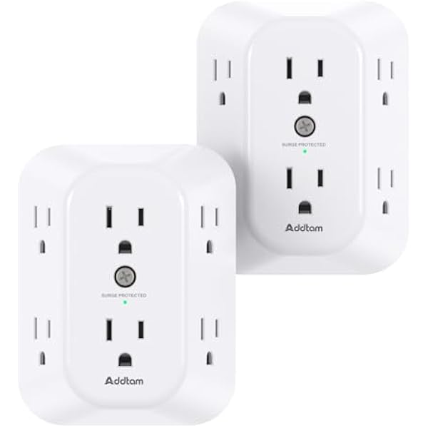 2-Pack Surge Protector Outlet Extender, Outlet Splitter, 6 AC Multi Plug Wall Outlet, Outlet Adapter with 1800J, Plug Extension Outlet for Home Office Dorm Room
