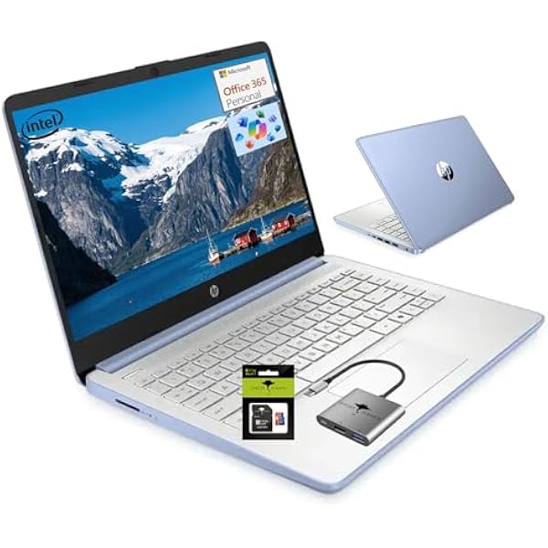 HP 14 Student-Laptop Back to School, Quad-Core Processor (Up to 3.6GHz) 8GB RAM 192GB Storage(128GB UFS + 64GB SD Card) Laptops for Student with 1-Year Office 365 Copilot AI Win11, Sky Blue