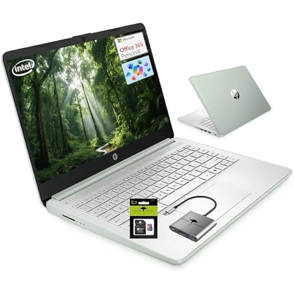 HP 14 Student-Laptop Back to School, Quad-Core Processor (Up to 3.6GHz) 8GB RAM 192GB Storage(128GB UFS + 64GB SD Card) Laptops for Student with 1-Year Office 365 Copilot AI Win11, Willow Green