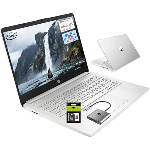 HP 14 Student-Laptop Back to School, Quad-Core Processor (Up to 3.6GHz) 8GB RAM 256GB Storage(128GB UFS + 128GB SD Card) Laptops for Student with 1-Year Office 365 Copilot AI Win11, Natural Silver