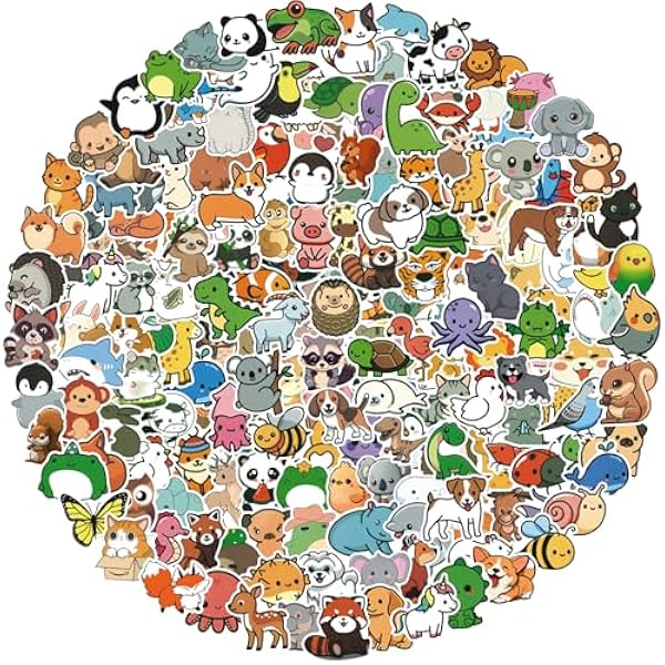 200pcs Cute Animal Stickers for Kids, Kawaii Water Bottle Sticker Pack for Adults, Waterproof Vinyl Decals for Laptop, Journal, Scrapbook, Luggage