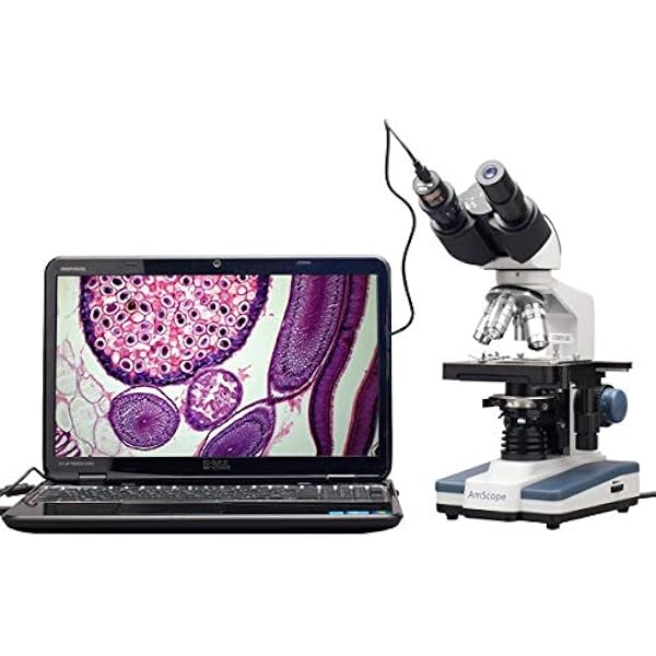 AmScope B120 Series Student & Professional LED Binocular Compound Microscope - 40X-2500X Magnification - Includes 1MP USB Camera & Siedentopf Head