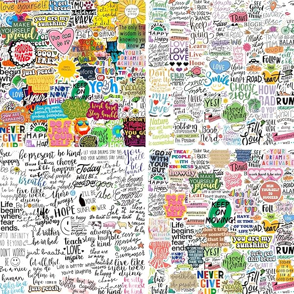 300PCS Positive Motivational Words Stickers for Adults, Waterproof Vinyl Inspirational Quote Stickers for Water Bottle Laptop Vision Board Hydroflasks Journaling Scrapbook Teens Kids Teachers