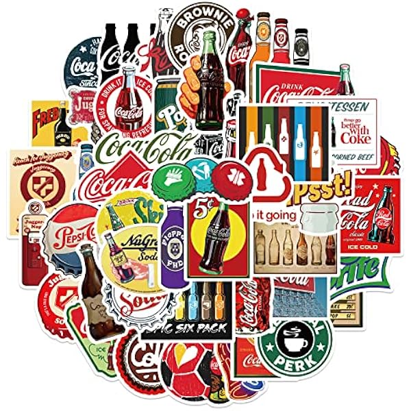 Fashion Coke Vinyl Waterproof Stickers - 50 PCS Decals for Laptop, Phone Cases, Hydro Flask, Skateboard, Luggage (Cola)