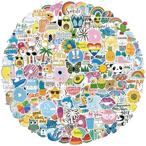 200pcs Water Bottle Stickers for Kids, Cute VSCO Sticker Pack for Adults, Waterproof Vinyl Decals for Laptop, Journal, Scrapbook, Luggage