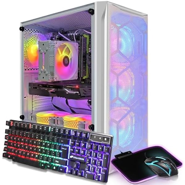 STGAubron Gaming PC Desktop Computer, Intel Xeon E5 2.5G up to 3.3G, Radeon RX 590 8G, 32G Memory, 1TB SSD, 600M WiFi, BT 5.0, RGB Fan x 6, Windows 11 Home, White