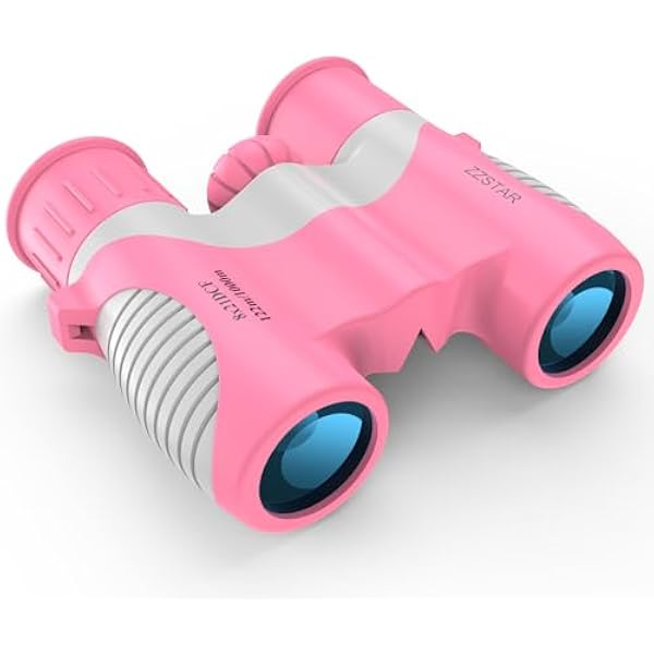 ZZSTAR 8x21 Binoculars for Kids, High Resolution Toy Binoculars Gift for 3-12 Years Boys Girls, Compact for Birdwatching, Magic Adventures, Travel, Camping, Hiking, Exploration, Pink