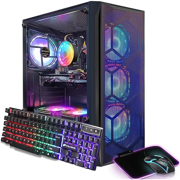 STGAubron Gaming PC Desktop Computer, Intel Core i7 up to 3.9GHz, Radeon RX 580 8G, 16G RAM, 512G SSD, WiFi 6, Bluetooth 5.2, RGB Fan x6, Windows 11 Home
