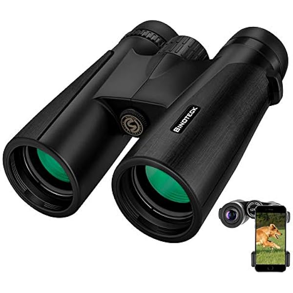12x42 Binoculars for Adults Weak Light Vision Compact HD Binoculars for Bird-Watching Travel Hunting Concerts Opera Sports BAK4 Prism FMC Lens with Phone Mount Strap Carrying Bag